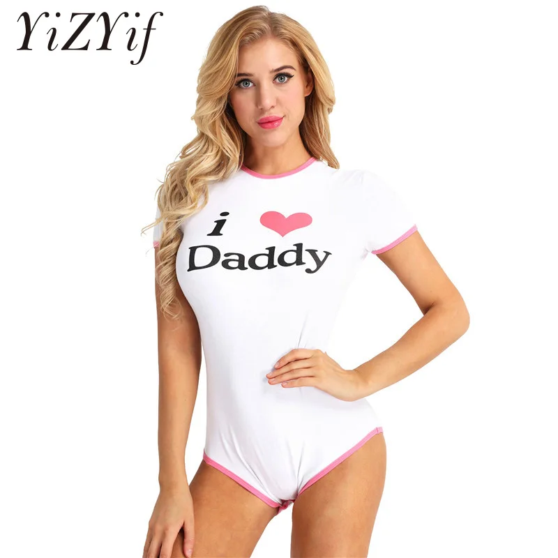 YiZYiF женские леопардовые боди для подгузников Клубные Сексуальные подгузники Lover Snap Crotch ползунки пижамы I Love Daddy боди 2018 сексуальный костюм