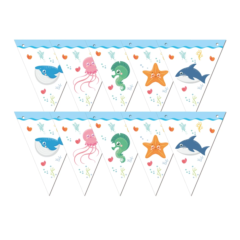 

Party supplies 1 set Sea Life Marine Animals theme party kids birthday party decoration paper banner bunting 10 pennant flags