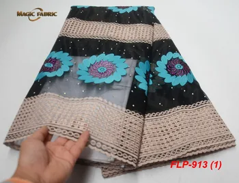 

African Lace Fabric With Stones Embroidered Nigerian Lace Fabric High Quality French Tulle Lace Fabric FLP-913