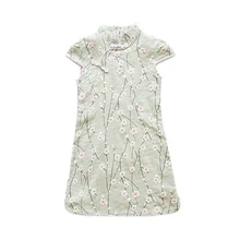 Платья с цветочным принтом в китайском стиле для девочек; модное платье для детей; стильные вечерние платья принцессы; винтажное мини-платье; AA51725