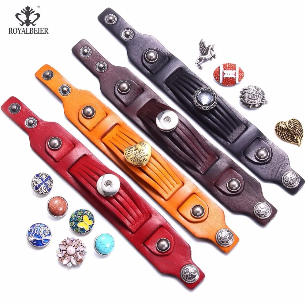 

1pc Punk Rock Bracelet Genuine Leather Bracelets Wide Snap Button 18mm Bangle&Bracelet Adjust Pulseras Jewelry For Men Women