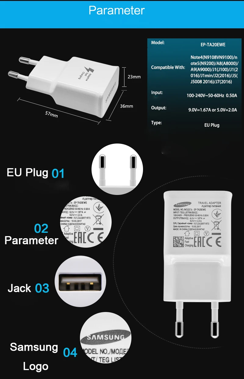 Samsung Тип C/Micro USB дата кабель быстрой зарядки США/EU/Великобритании Разъем для Galaxy S8 S8P S9 S9P Note8 с 1,2 м/1,5 м зарядное устройство для смартфонов