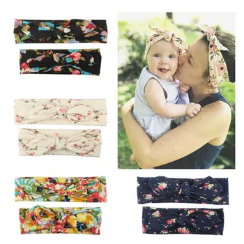 

2 Pcs Floral Headwear Baby Girls Head Band Family Mom Kid Headbands Rabbit Ears Turban Hair Band Woman Kid Mother Hair Band E089