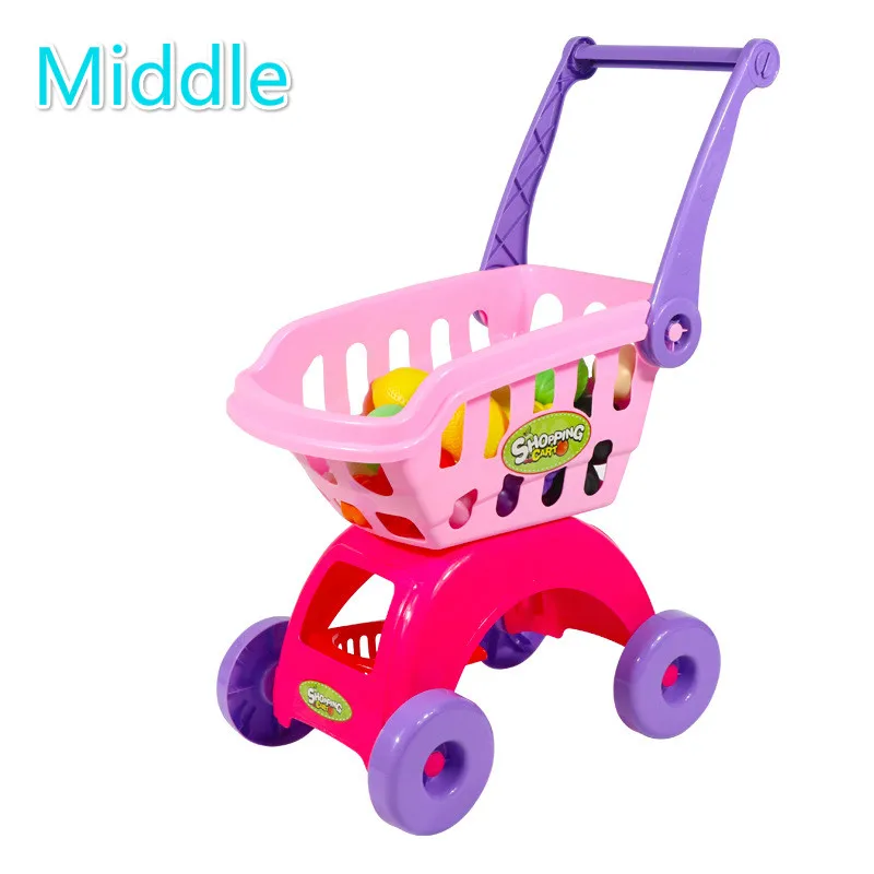 Детский супермаркет торговый продукты тележки игрушечные тележки для девочек игрушечная домашняя кухня муляжи фруктов ролевые детские игрушки - Цвет: middlepink