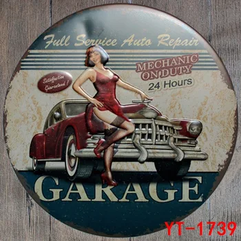 

New Style Retro Car & Motor Round DIA30CM Tin Sign Metal Poster Iron Painting Wall Lady Garage Store & Home Art Decor