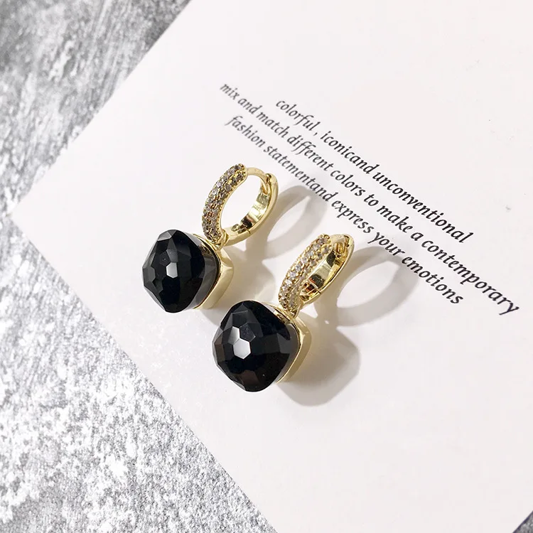

11 Colors Top Quality Fashion Multi-Faceted Multicolor Square Crystal Candy Hoop Earrings For Women Brand Jewelry