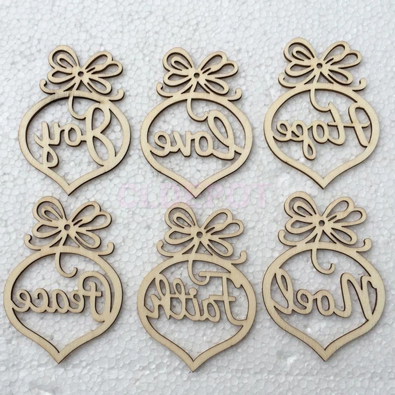 10Pcs/lots  MDF Wooden Christmas Hanging Tags Embellishments Craft Ornaments Tree Decor