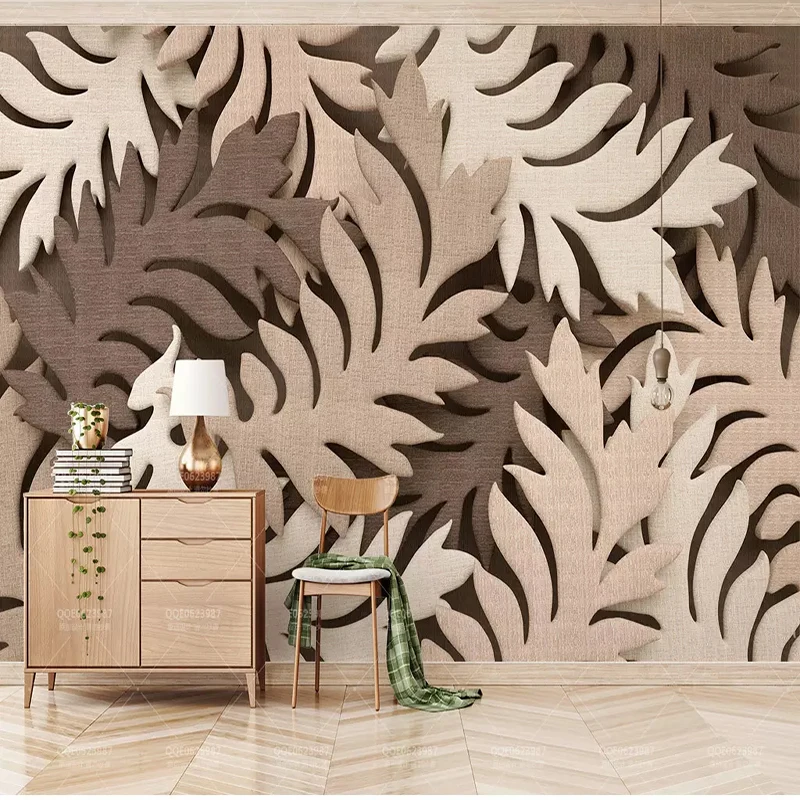 Пользовательские Любой размер настенной Бумага Творческий 3D листья коричневый ткань Nordic стены тканью Гостиная ТВ Диван Home Decor Wall Бумага roll