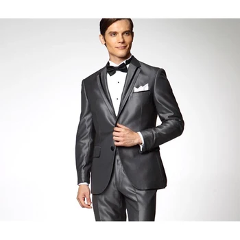 

Custom Made Groom Tuxedos Shiny Grey Groomsmen Notch Lapel Men Wedding Suit vestido de fests 2017 new Mens Suits (Jacket+Pants)