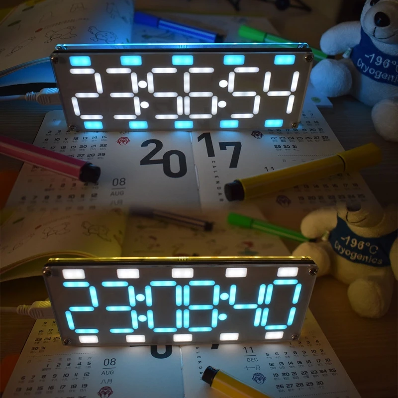 DIY 6 Digit LED Two-Color Digital Tube Clock Temp Date 12H/24H Time Display BBC