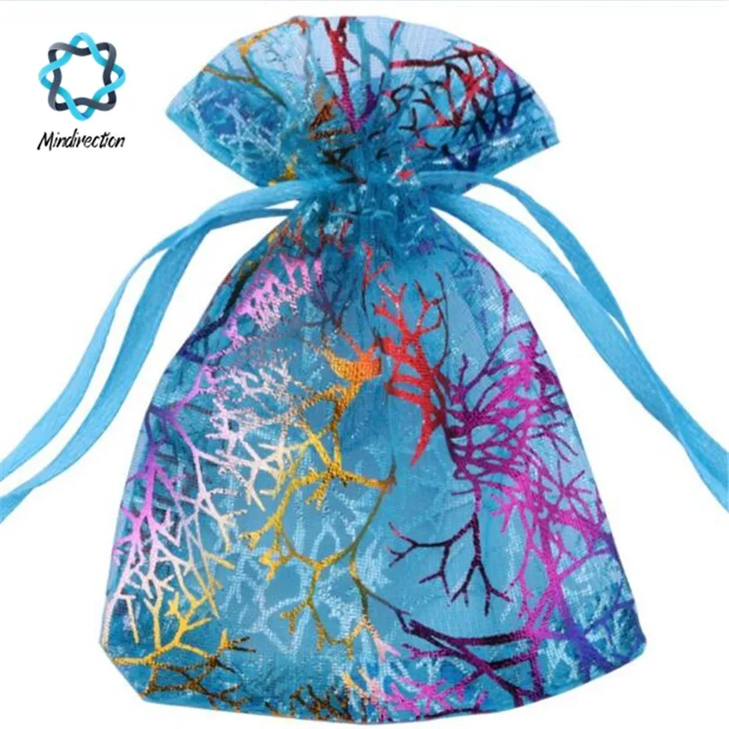 100 Pcs lot Coral Pattern font b Drawstrings b font Organza Gift Candy font b Bags