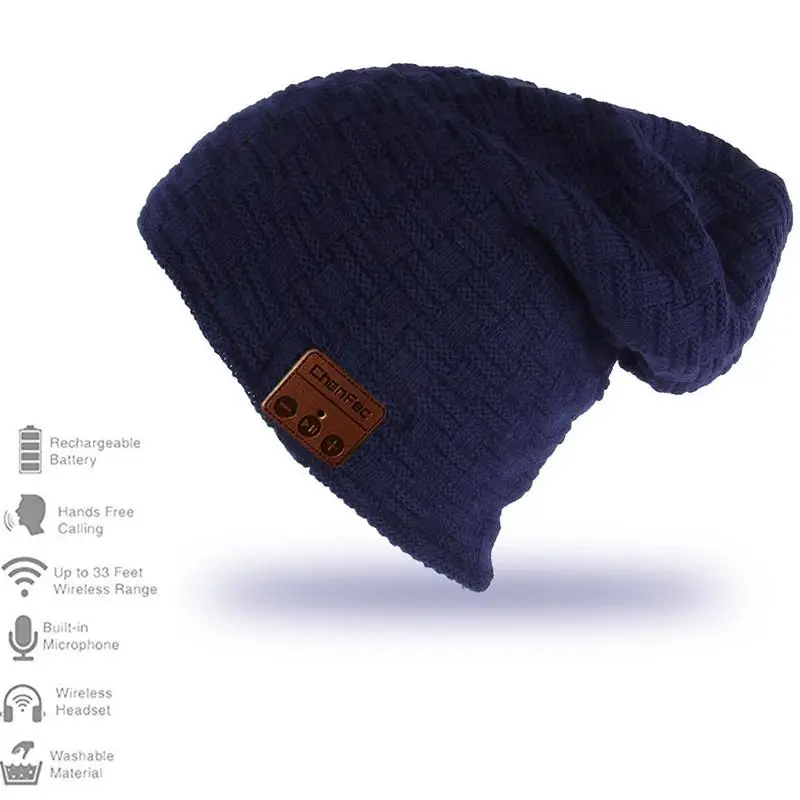 Беспроводные Bluetooth наушники, гарнитура, наушники, умная музыкальная шапка, теплые шапочки, зимняя шапка с микрофоном, лучший рождественский подарок - Цвет: Small-grid-blue