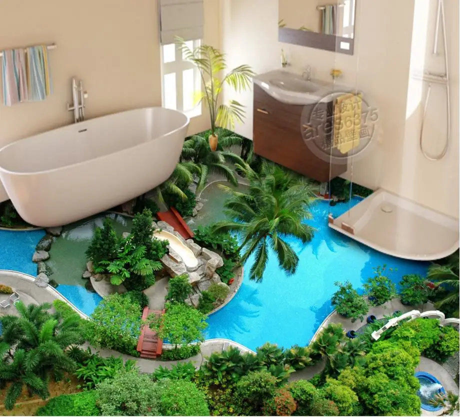 custom 3d flooring for bedroom Pool Waterfall landscape ...