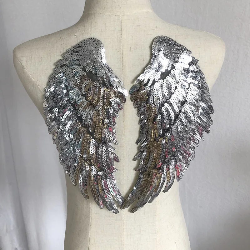 1 пара нашивки крылья красные, золотые, серебристые блестки нашивки Пришивные железные на одежду нашивки 3D перо аппликация DIY наклейки Свадебные