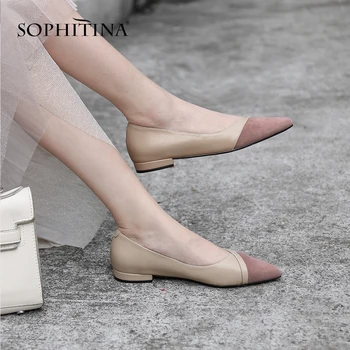 

SOPHITINA Fashion Flats Comfortable Mixed-color High Quality Cow Leather Sexy Pointed Toe Shoes New Design Explosion Flats MO181
