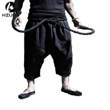HZIJUE, Новинка осени, английский стиль, темный Ретро Рок Стиль, уникальная толстая талия, веревка, льняные шаровары, мужские повседневные свободные шаровары, мужские, M-XXL