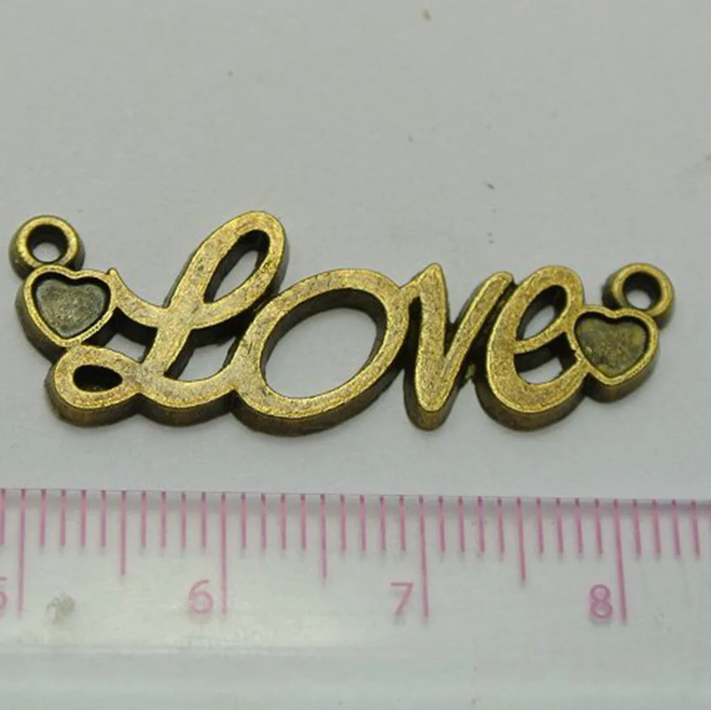 

20 Bronze Tone Alloy Heart "Love" Pendants Connector Charms 36X10mm