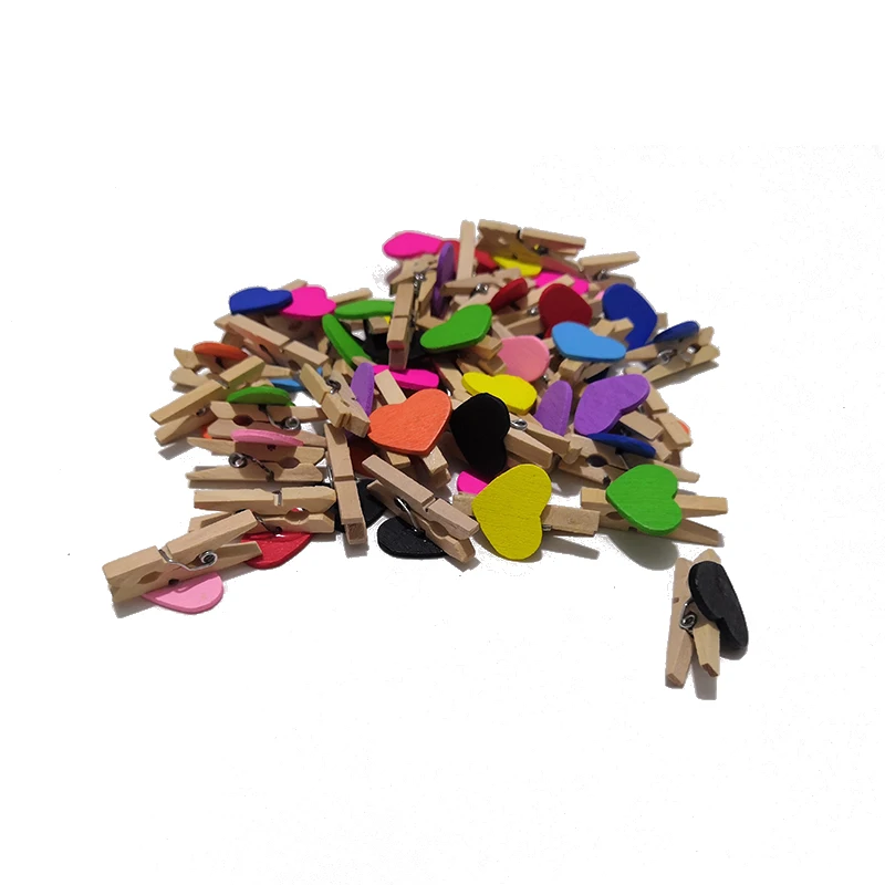 

50pcs Mini Heart Love Wooden Clothes Photo Paper Peg Pin Clothespin Craft Postcard Clips Home Decor Supplies Hanging Decorations