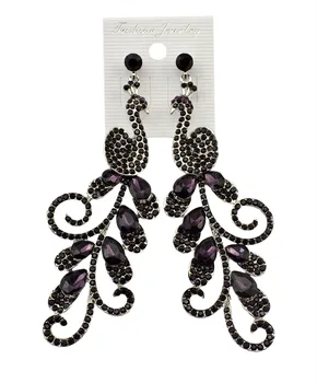 

New Luxury Brand Austrian Crystal Rhinestone Peacock Drop Wedding Earrings Vintage Long Statement Earrings For Christmas Gift