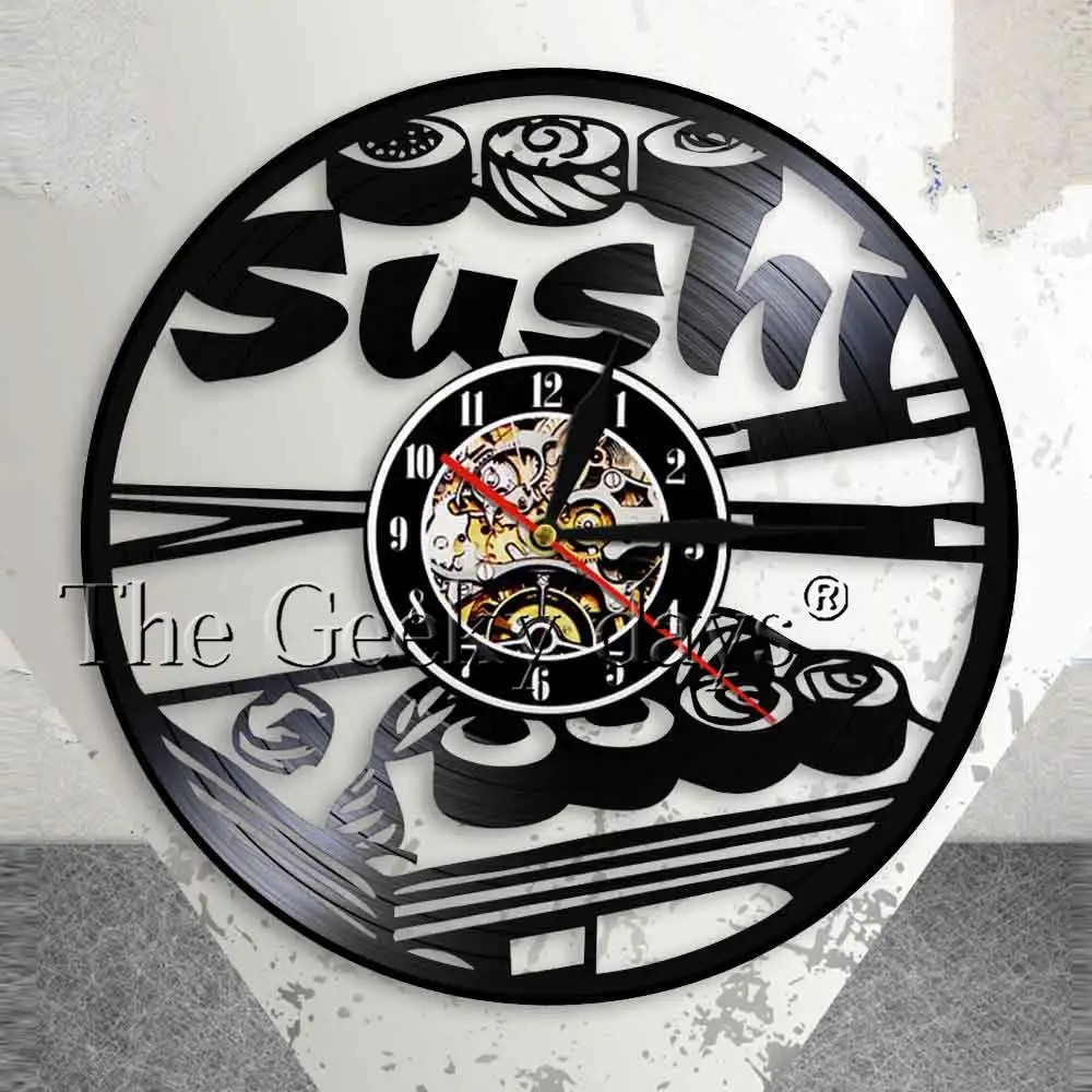 

Japanese Cuisine Wall Art Sushi Rolls Vinyl Record Clock Personallized Sushi Bar Japanese Sashimi Asian Restaurant Wall Clock