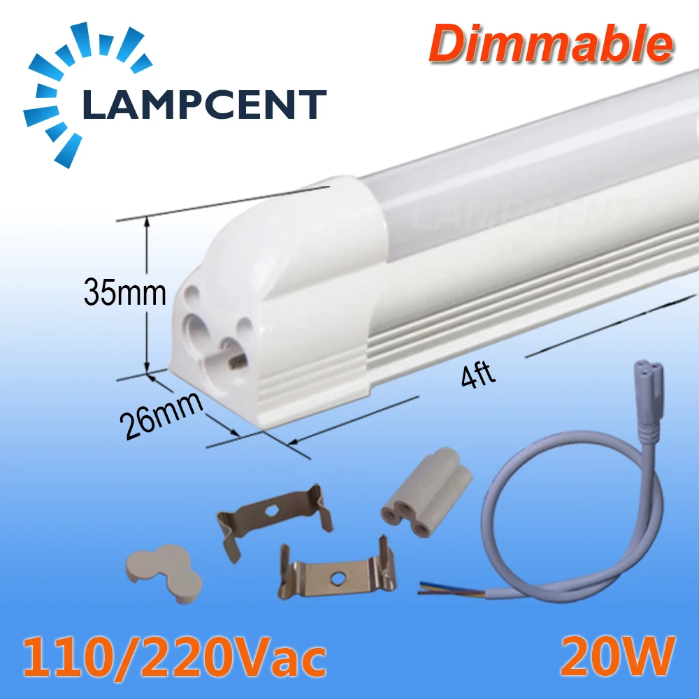 T5 Integrated LED Tube Light Dimmable 4FT 1.2m 20W Bulb Lamp 110V 220V 2 110Packin LED Bulbs
