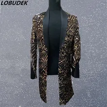 Длинный блейзер куртка для девочек верхняя одежда с принтом; сезон весна-осень для выступление певицы-танцовщицы жениха платье Вечерние для ночного клуба, бара, DJ DS