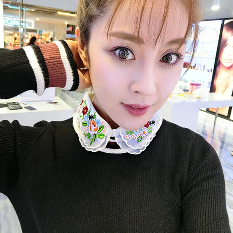 

Women's Fake Collar Shirt Fancy Lace Chiffon Spray Shirt Chiffon Shirt Female Colored Embroidery accessories Blouse collares