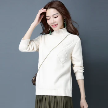 

2020 Autumn Winter New Half High Collar Sweater Women's Cashmere Wool knit Bottoming Shirt Tthick Loose Large Size Sweater LQ45