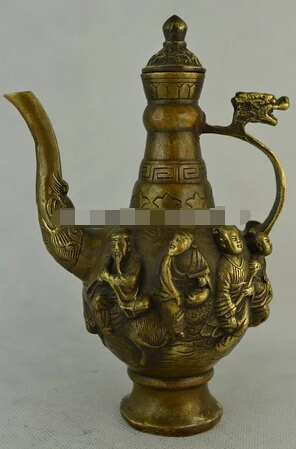 

B0601 326 Old Decorated Handwork Copper Carving 8 Immortal & Dragon Noble Big Tea Pot statue