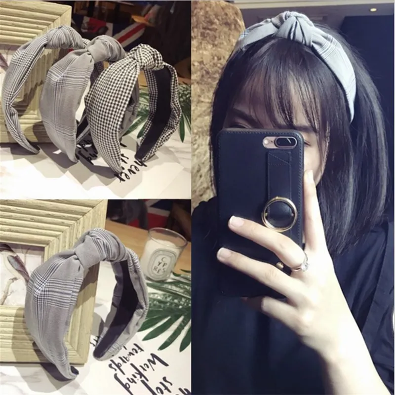 

British wind hair accessories vintage classic thousand bird plaid knotted wide-brimmed hairband headband pressure hair woman