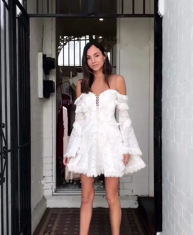 

2019 New Women white lace slash neck off shoulder long sleeve Vestidos Celebrity Evening Party Bodycon Bandage Dresses