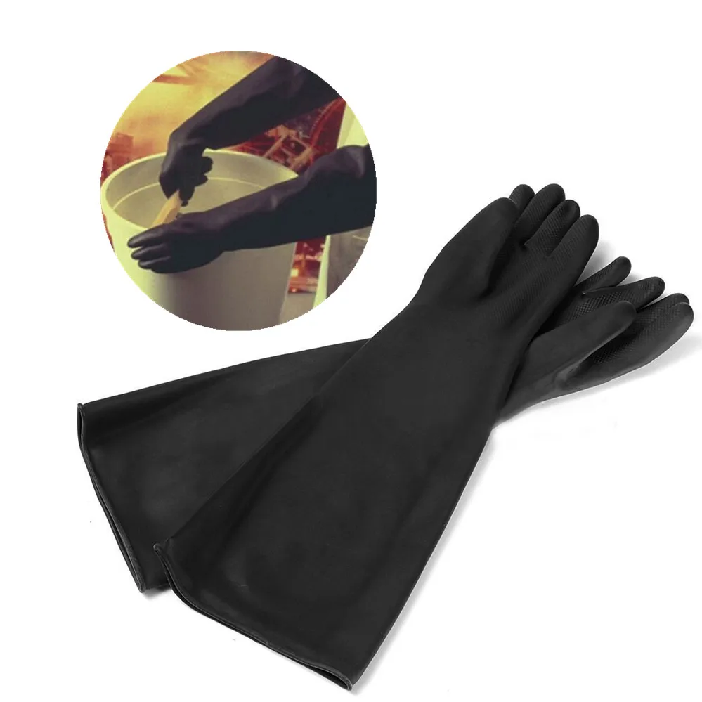 1 Pairs Black Long Protective Industry Gloves Anti Chemical Acid Alkali