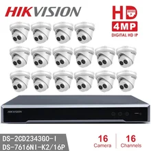 Hikvision NVR DS-7616NI-K2/16 P 8MP разрешение Запись+ 16 шт. Hikvision DS-2CD2343G0-I 4MP EXIR CCTV камера наблюдения для безопасности