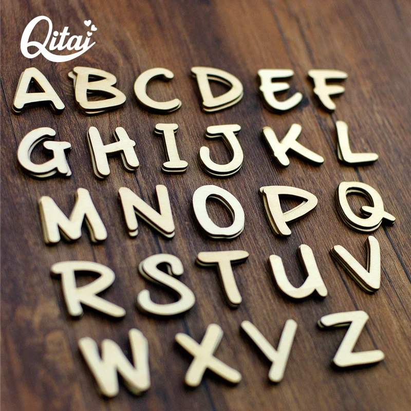English Wood Letters A-Z for DIY Crafts and Party Decoration (52 Pieces)