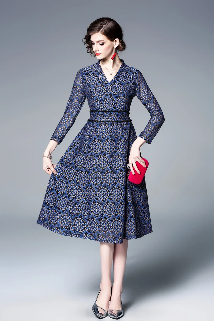 H Han queen, новинка, Vestidos, сексуальное кружевное женское платье с v-образным вырезом, винтажное, элегантное, с принтом, а-силуэт, вечерние платья, офисные, повседневные, летние платья