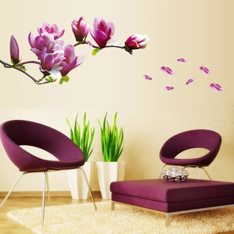 

New Year Fresh Nature Magnolia Flower Wall Sticker Decal Removable PVC Wall Sticker Home Decor christmas decorations for home