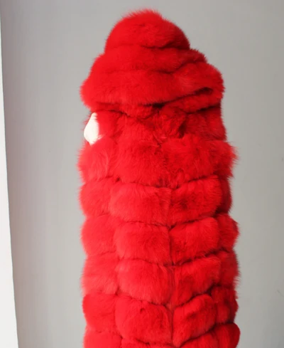 Linhaoshengyue Настоящий Лисий мех жилет с капюшоном длинный 90 см женский натуральный Лисий мех жилет - Цвет: red
