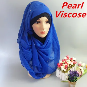 

J8 Nice pearl high quality big size pearl bubble viscose plain shawls hijab winter muslim scarves/scarf