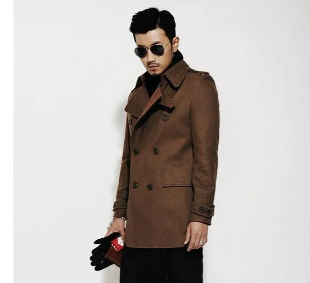 Новинка, коричневое осенне-зимнее двубортное шерстяное пальто для мужчин, приталенное Мужское пальто, шерстяной жакет, красивые кашемировые пальто, S-3XL