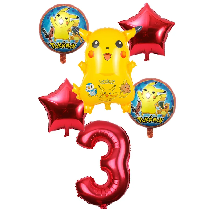 6 шт./партия, воздушные шары из фольги Покемон Пикачу, 32 дюйма, воздушный шар надувной шар, украшения для дня рождения, Детские шары - Цвет: red