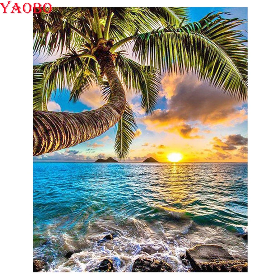 

Wedding Decoration Diamond Embroidery Coconut Tree 5D Diy Diamond Painting seascape Landscape Full Square Round Cross Stitch kit