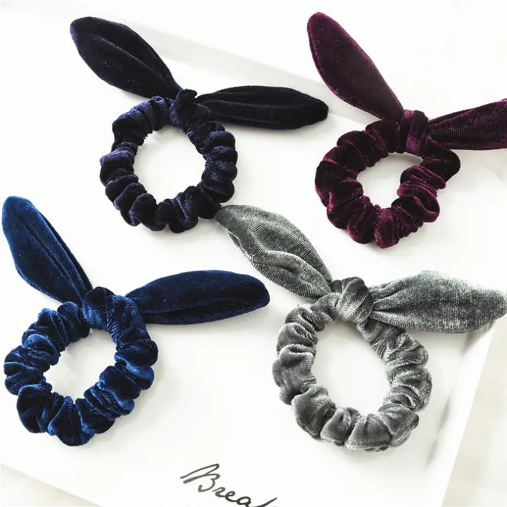 

Simple Style Velvet Hair Ropes With Rabbit Ear For Women Girls Scrunchy Ponytail Holder Rubber Tie Bands Korean Hair Accessories