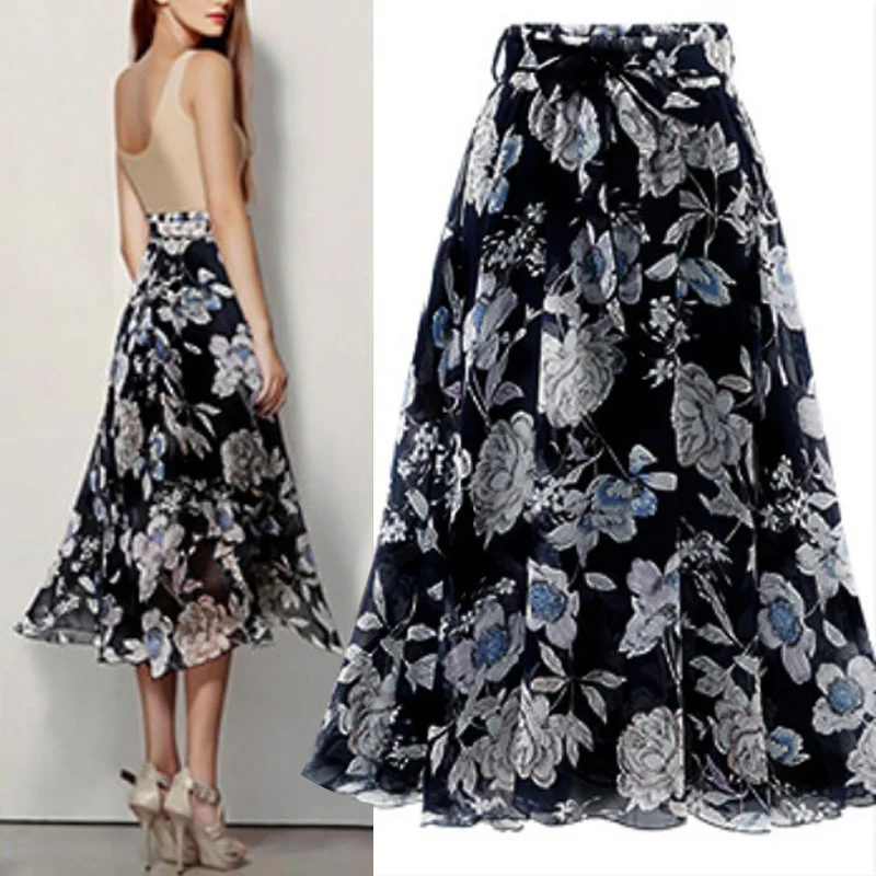 Women's Floral Skirt Print Chiffon Loose High Waist Irregular Large Pendulum | Женская одежда