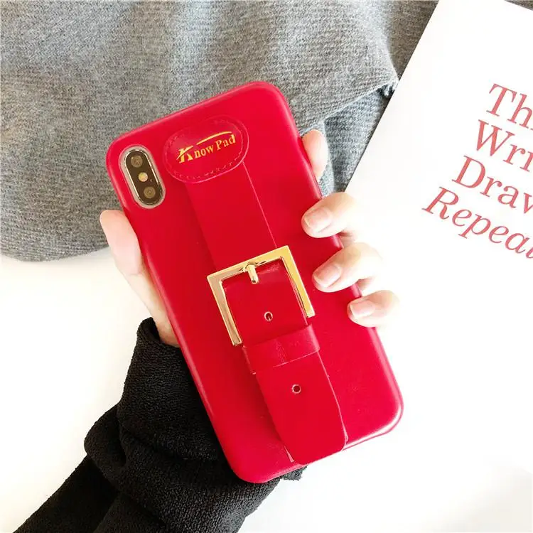 Модный простой кожаный браслет с функцией кронштейна, чехол для телефона IPhone X Xs Max Xr 10 8 7 6 6s Plus, роскошный Coque Fundas - Цвет: red
