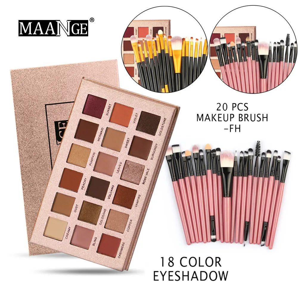 

18 Color Shimmer Glitter Eye Shadow Powder Matt Eyeshadow Makeup Brush Set 5.22DJL