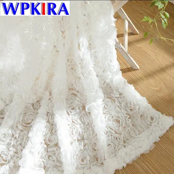 

3D Rose Curtains Voile Pastoral Korean Kitchen White Lace Curtain for Living Room Wedding Bedroom Custom Window Screens WP148-30