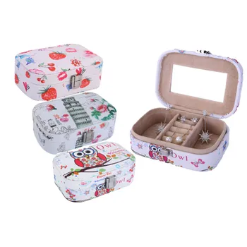 

Lockable Jewelry Box Pattern Printed Travel Cosmetics Makeup Organizer Case with Lock Gift for Women Ladies