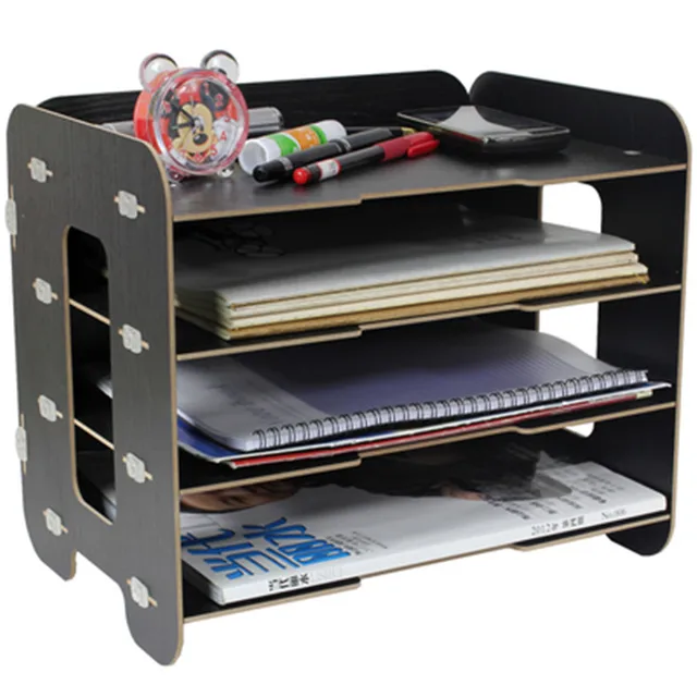 Document Data Shelf Wooden Magazine Box Multilayer Office Desktop
