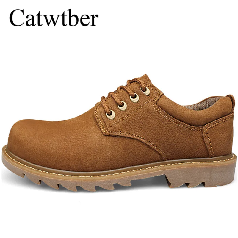 

Catwtber New Leather Fashion Men Casual Shoes Round Toe Walking Military Tactical Army Combat Lace Up Boots Mens Desert Sneakers