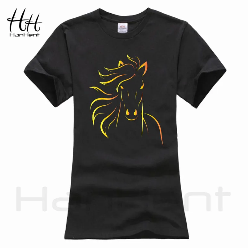 HanHent брендовые дизайнерские женские футболки с принтом лошади Новая модная летняя футболка с коротким рукавом для девушек сексуальная черная футболка Harajuku